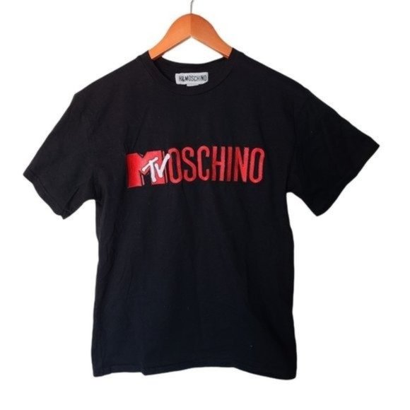 H&M x Moschino Black MTV T-shirt size XS Embroidered Logo - Picture 1 of 7